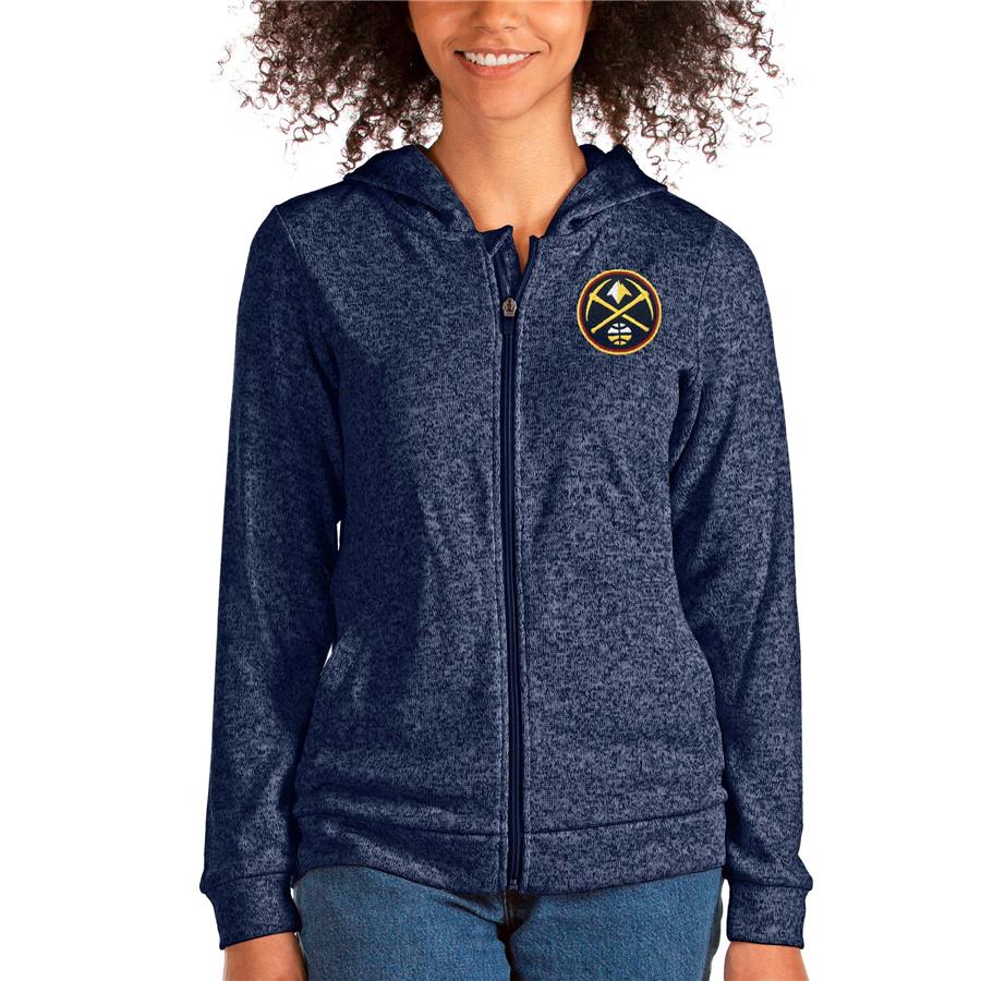 Denver Nuggets Antigua Women's Absolute Full-Zip Hoodie - Heathered Navy