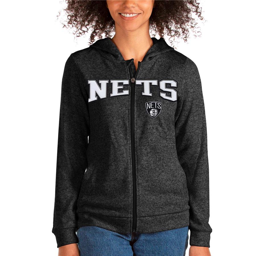 Brooklyn Nets Antigua Women's Team Absolute Full-Zip Hoodie - Heathered Black