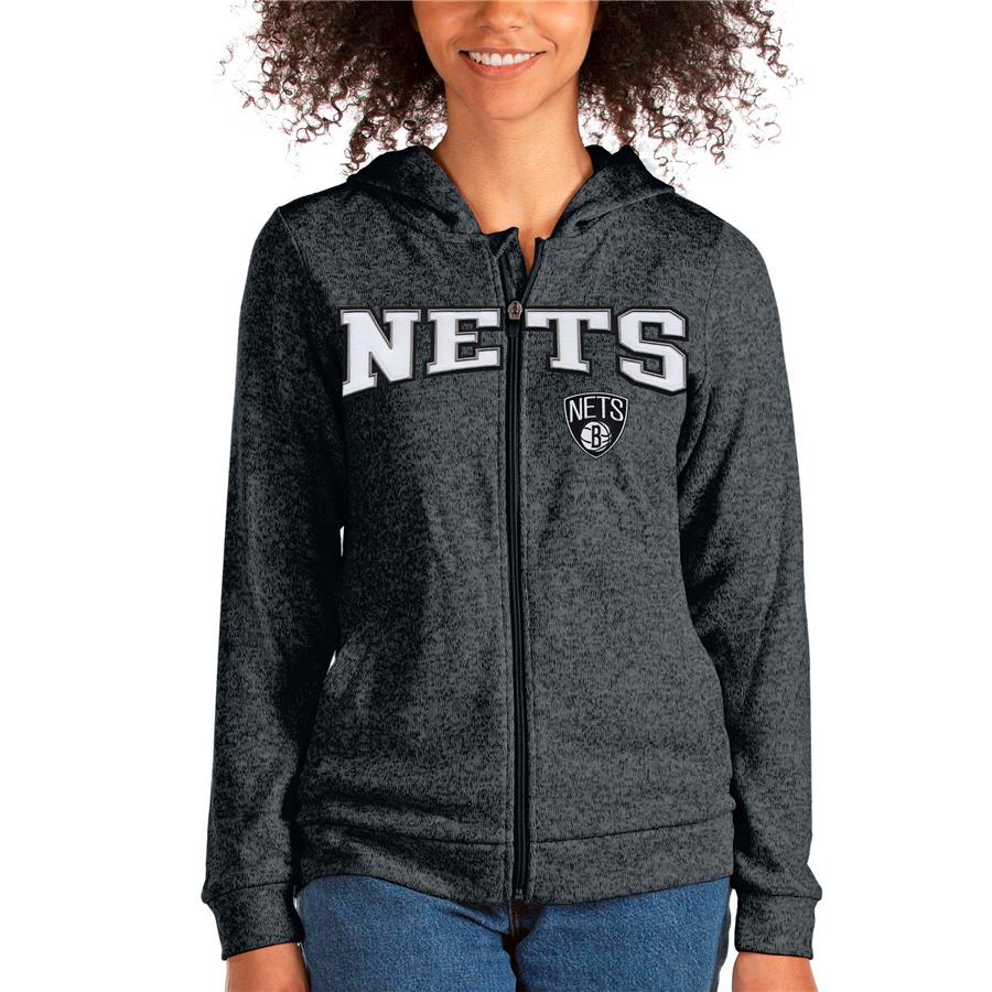 Brooklyn Nets Antigua Women's Team Absolute Full-Zip Hoodie - Heathered Charcoal