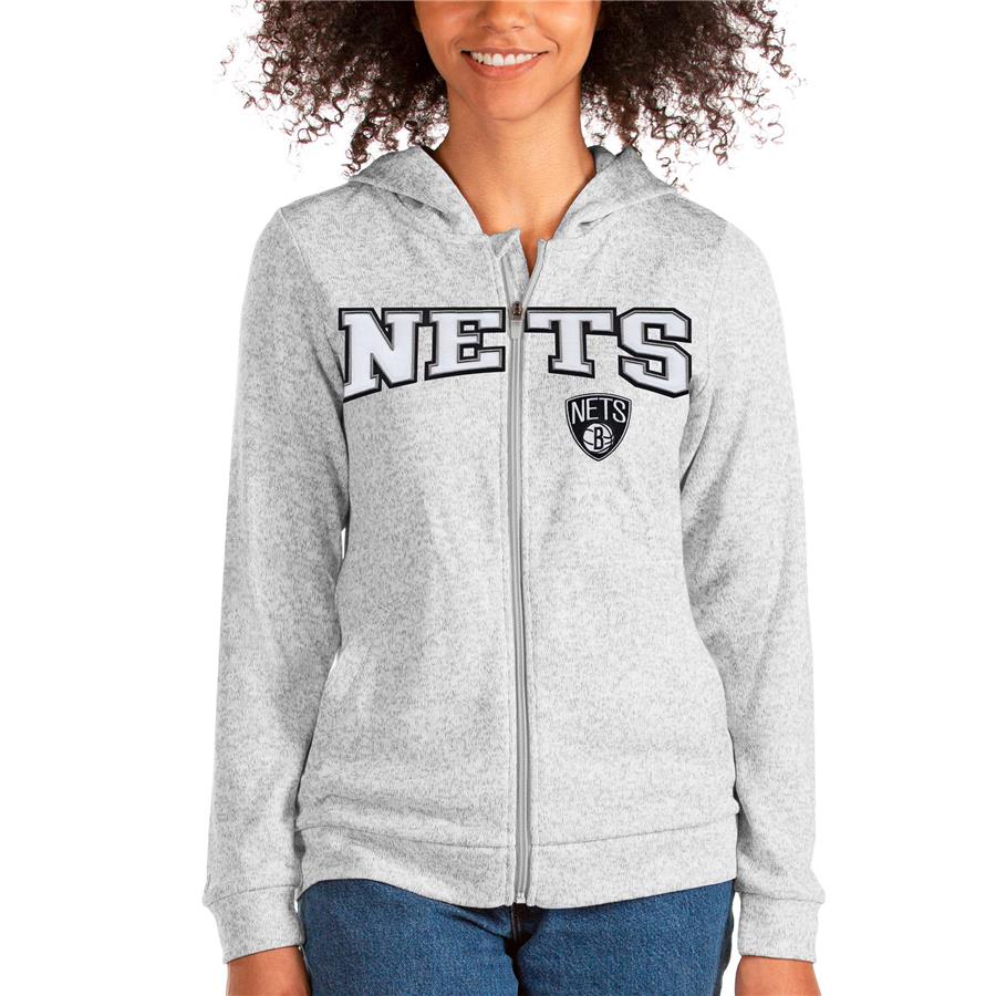 Brooklyn Nets Antigua Women's Team Absolute Full-Zip Hoodie - Heathered Gray