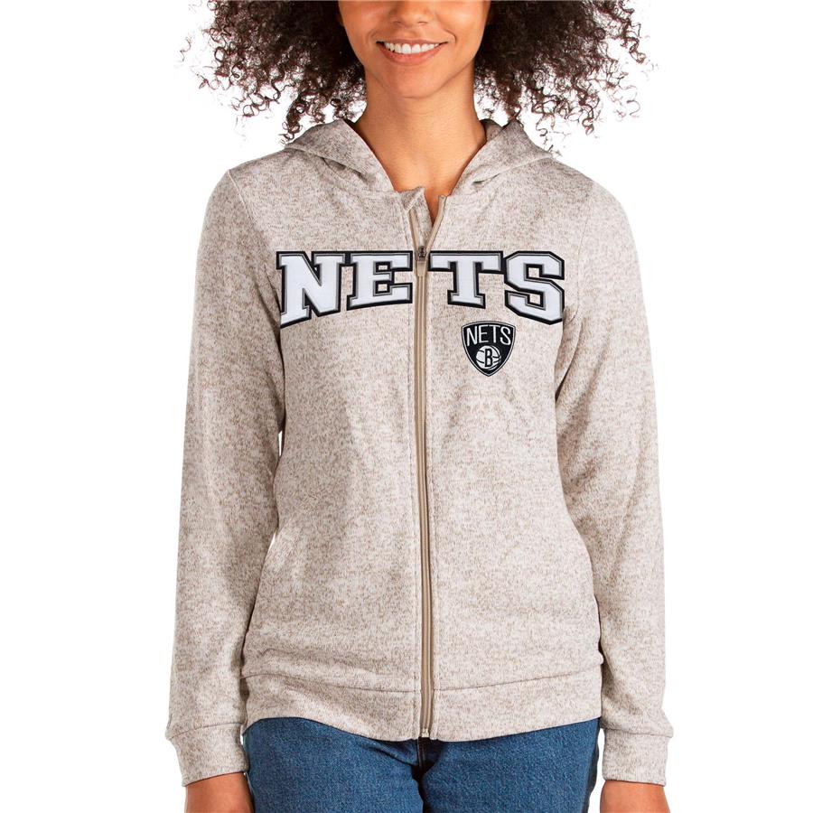 Brooklyn Nets Antigua Women's Team Absolute Full-Zip Hoodie - Oatmeal