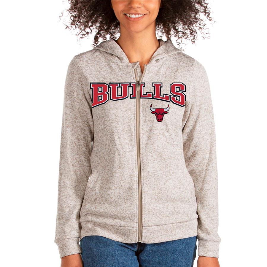Chicago Bulls Antigua Women's Team Absolute Full-Zip Hoodie - Oatmeal