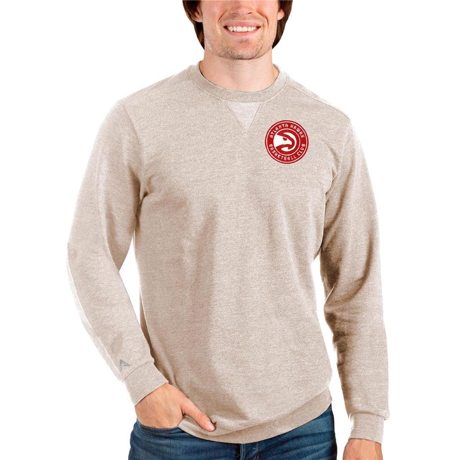 Atlanta Hawks Antigua Reward Crewneck Pullover Sweatshirt - Oatmeal