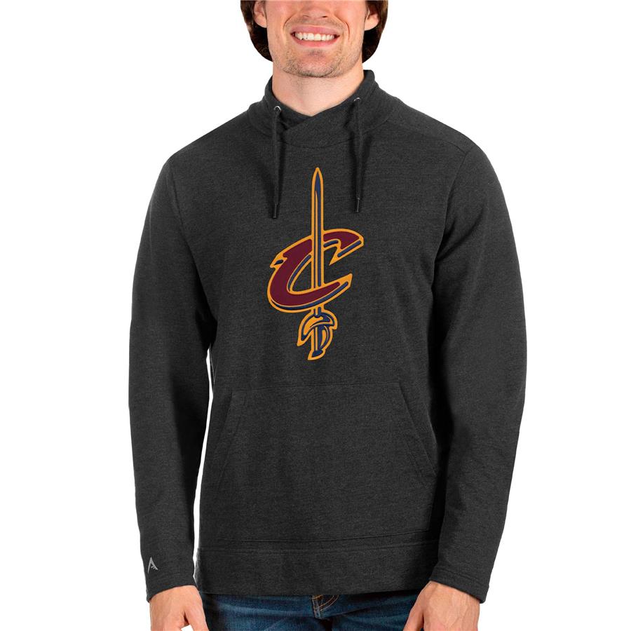Cleveland Cavaliers Antigua Logo Reward Crossover Neckline Pullover Sweatshirt - Heathered Black