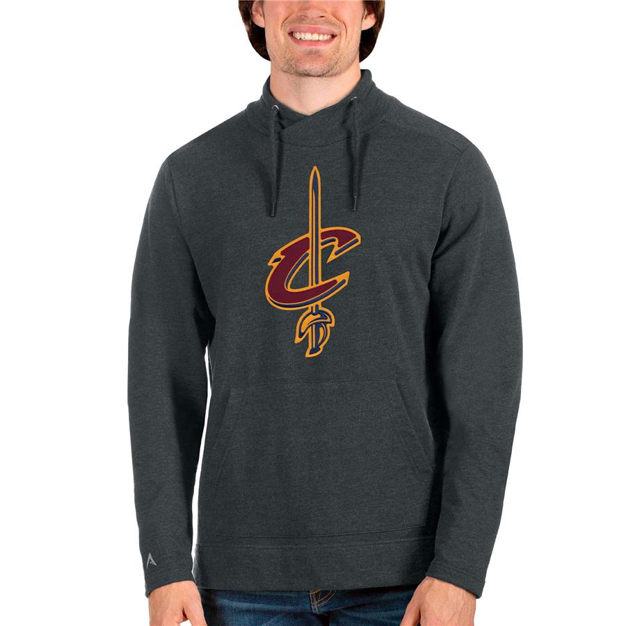 Cleveland Cavaliers Antigua Logo Reward Crossover Neckline Pullover Sweatshirt - Heathered Charcoal