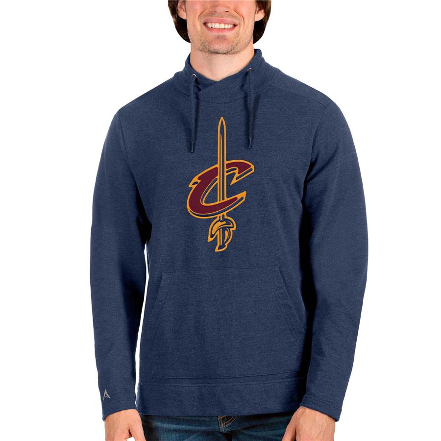 Cleveland Cavaliers Antigua Logo Reward Crossover Neckline Pullover Sweatshirt - Heathered Navy