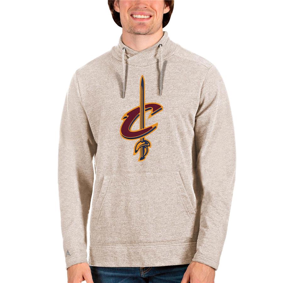 Cleveland Cavaliers Antigua Logo Reward Crossover Neckline Pullover Sweatshirt - Oatmeal