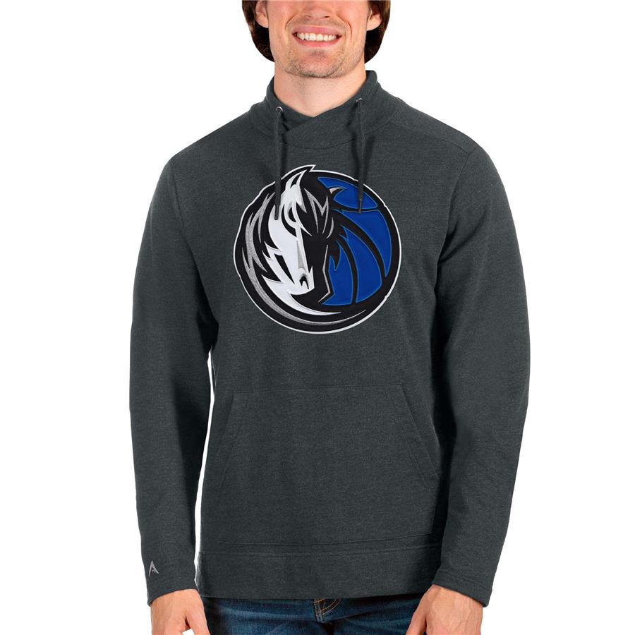Dallas Mavericks Antigua Logo Reward Crossover Neckline Pullover Sweatshirt - Heathered Charcoal