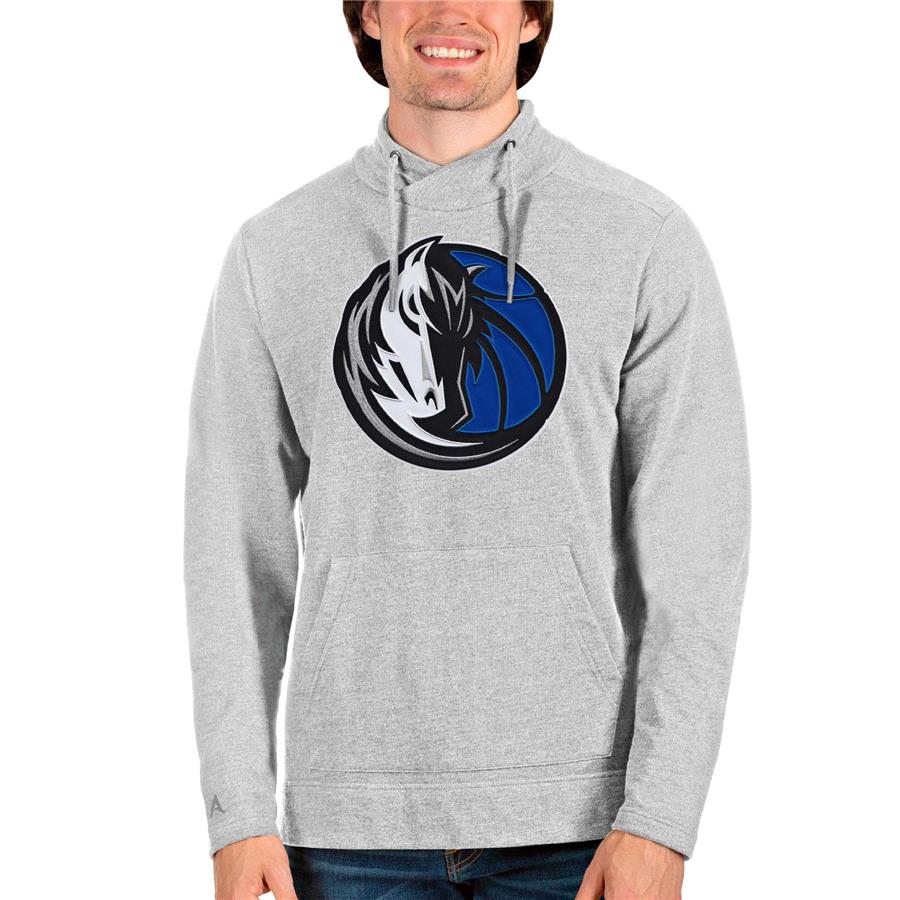 Dallas Mavericks Antigua Logo Reward Crossover Neckline Pullover Sweatshirt - Heathered Gray