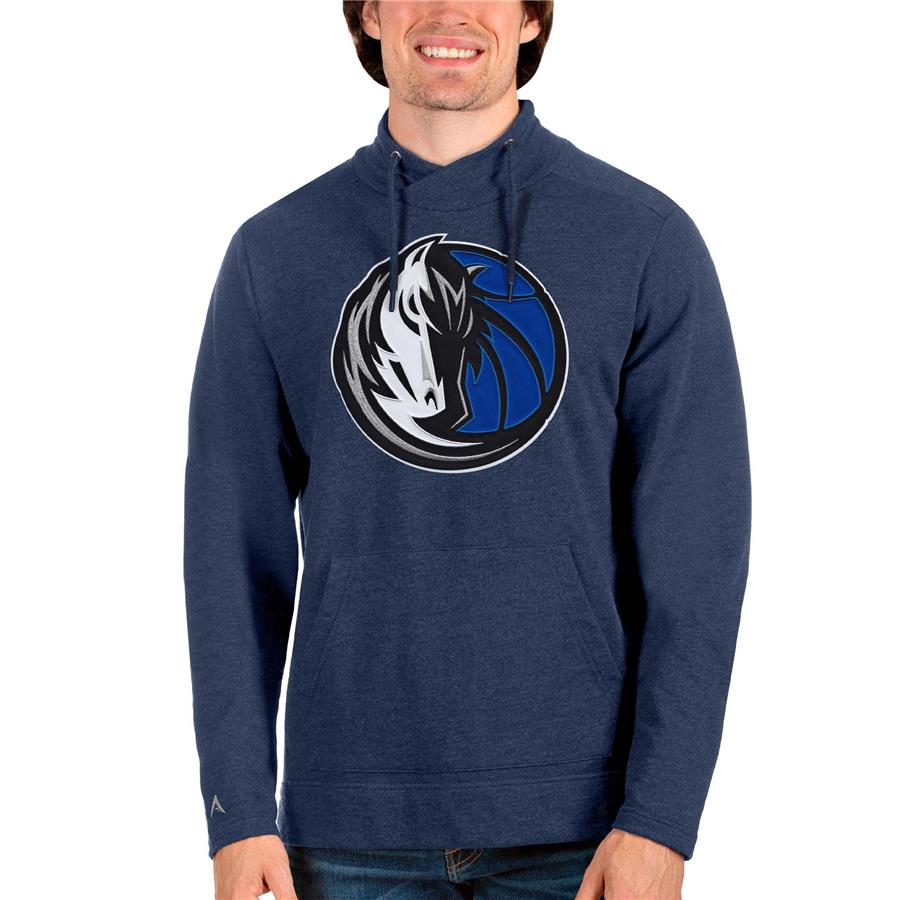 Dallas Mavericks Antigua Logo Reward Crossover Neckline Pullover Sweatshirt - Heathered Navy