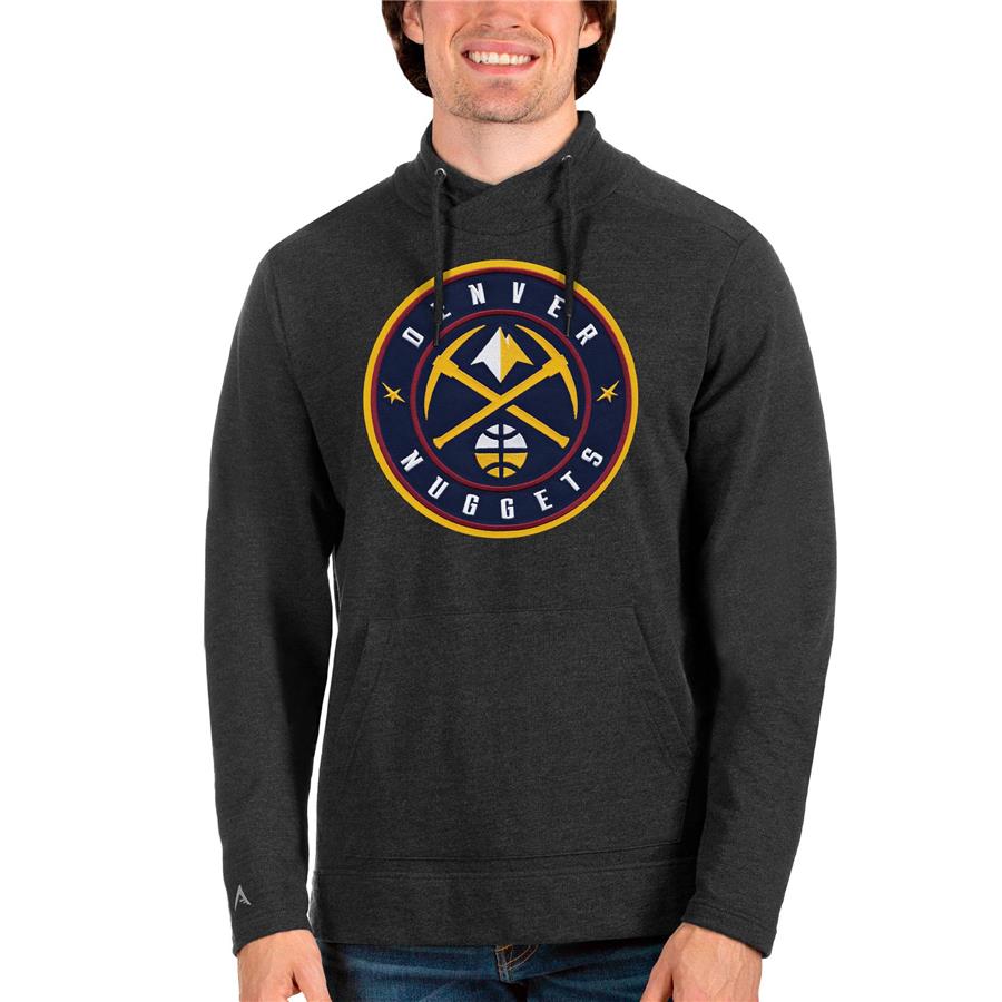 Denver Nuggets Antigua Logo Reward Crossover Neckline Pullover Sweatshirt - Heathered Black