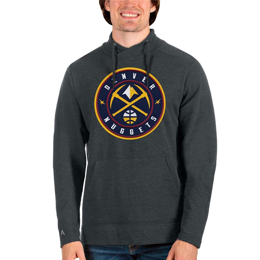 Denver Nuggets Antigua Logo Reward Crossover Neckline Pullover Sweatshirt - Heathered Charcoal