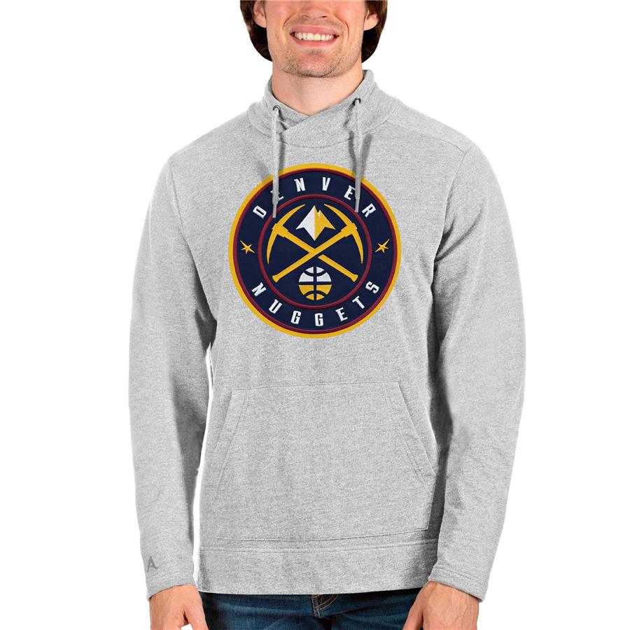 Denver Nuggets Antigua Logo Reward Crossover Neckline Pullover Sweatshirt - Heathered Gray