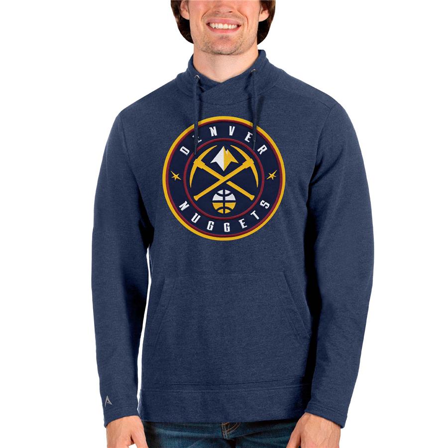 Denver Nuggets Antigua Logo Reward Crossover Neckline Pullover Sweatshirt - Heathered Navy