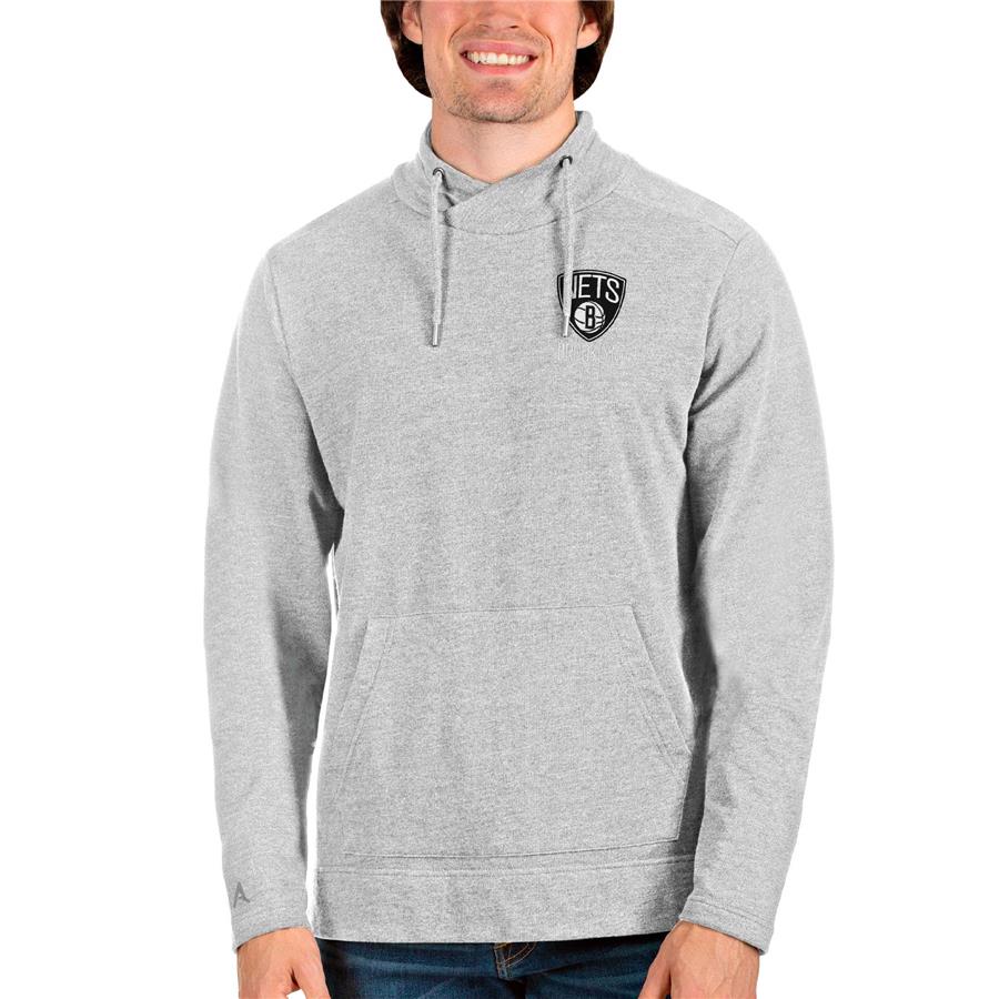 Brooklyn Nets Antigua Reward Crossover Neckline Pullover Sweatshirt - Heathered Gray