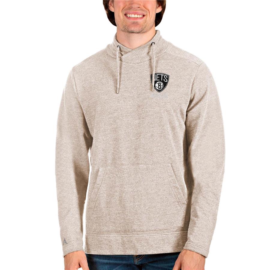 Brooklyn Nets Antigua Reward Crossover Neckline Pullover Sweatshirt - Oatmeal