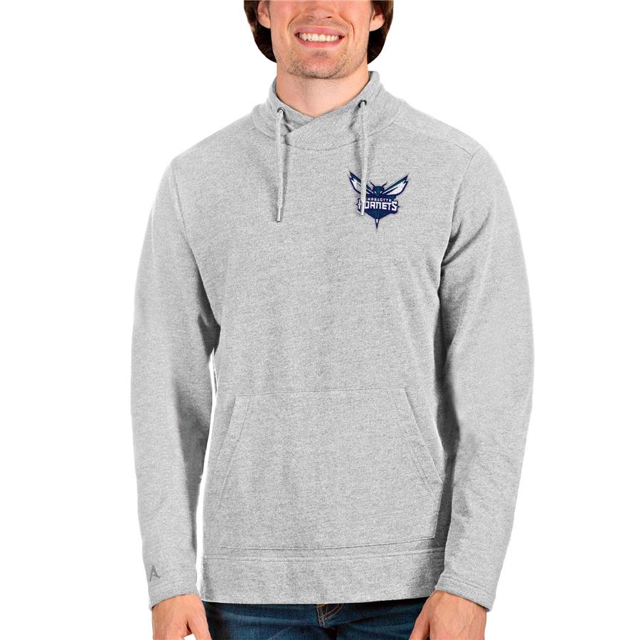 Charlotte Hornets Antigua Reward Crossover Neckline Pullover Sweatshirt - Heathered Gray