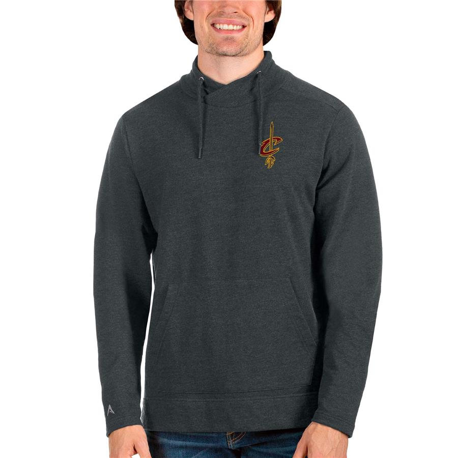 Cleveland Cavaliers Antigua Reward Crossover Neckline Pullover Sweatshirt - Heathered Charcoal