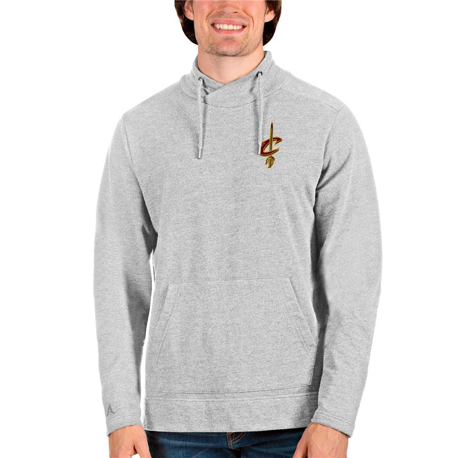 Cleveland Cavaliers Antigua Reward Crossover Neckline Pullover Sweatshirt - Heathered Gray