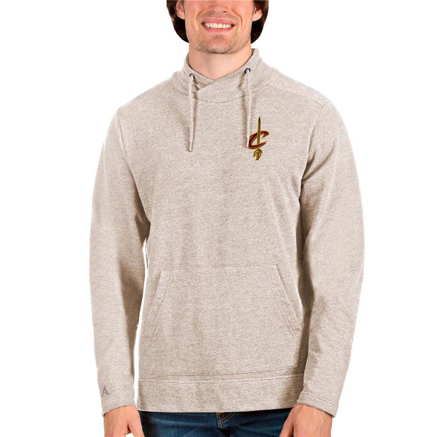 Cleveland Cavaliers Antigua Reward Crossover Neckline Pullover Sweatshirt - Oatmeal