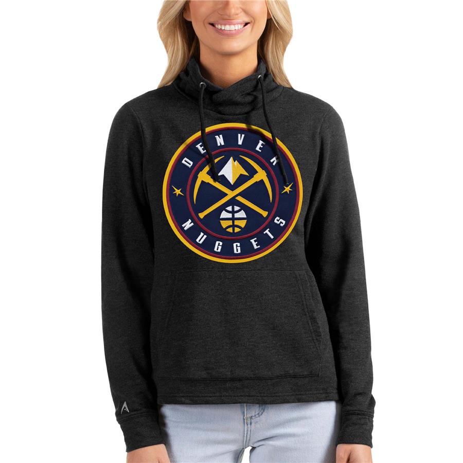 Denver Nuggets Antigua Women's Team Reward Crossover Neckline Pullover Sweatshirt - Heathered Black