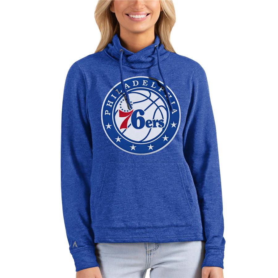 Philadelphia 76ers Antigua Women's Team Reward Crossover Neckline Pullover Sweatshirt - Royal