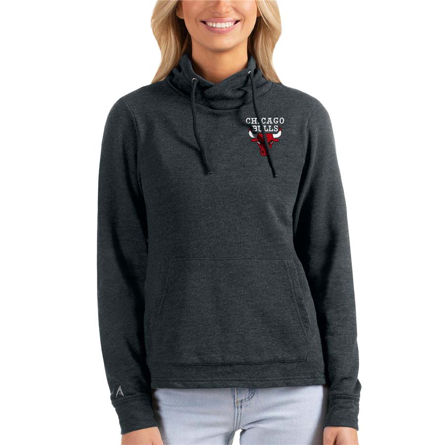 Chicago Bulls Antigua Women's Reward Crossover Neckline Pullover Sweatshirt - Heathered Charcoal