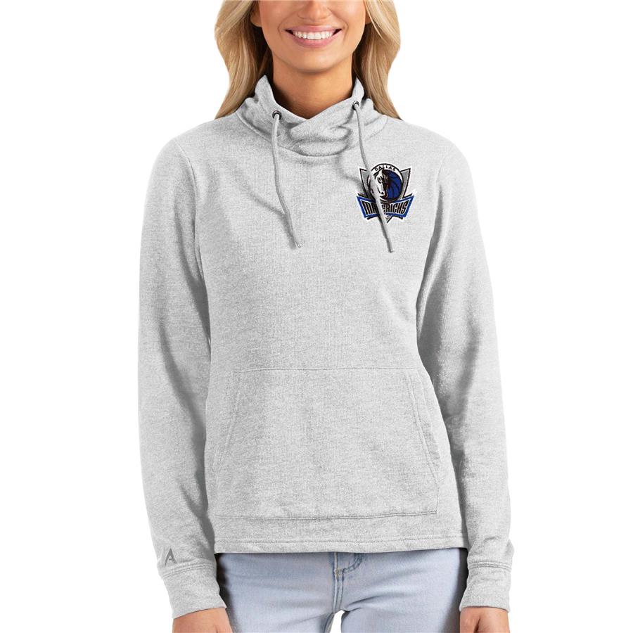 Dallas Mavericks Antigua Women's Reward Crossover Neckline Pullover Sweatshirt - Heathered Gray