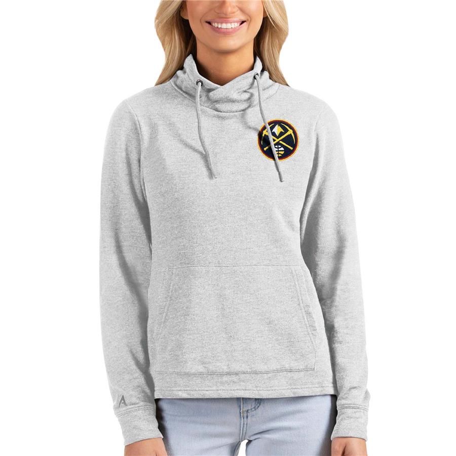 Denver Nuggets Antigua Women's Reward Crossover Neckline Pullover Sweatshirt - Heathered Gray