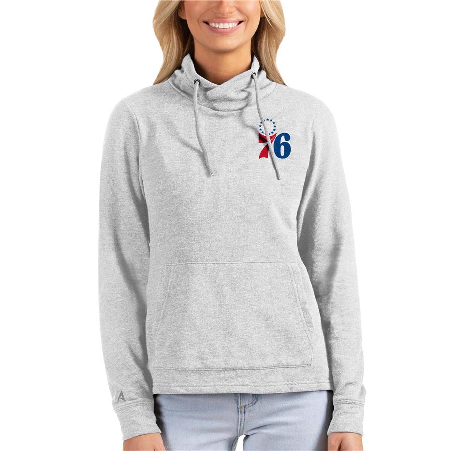 Philadelphia 76ers Antigua Women's Reward Crossover Neckline Pullover Sweatshirt - Heathered Gray
