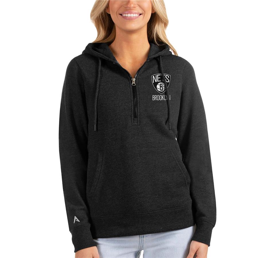 Brooklyn Nets Antigua Women's Action Half-Zip Pullover Hoodie - Heathered Black