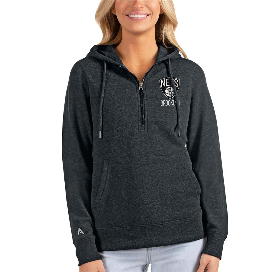 Brooklyn Nets Antigua Women's Action Half-Zip Pullover Hoodie - Heathered Charcoal