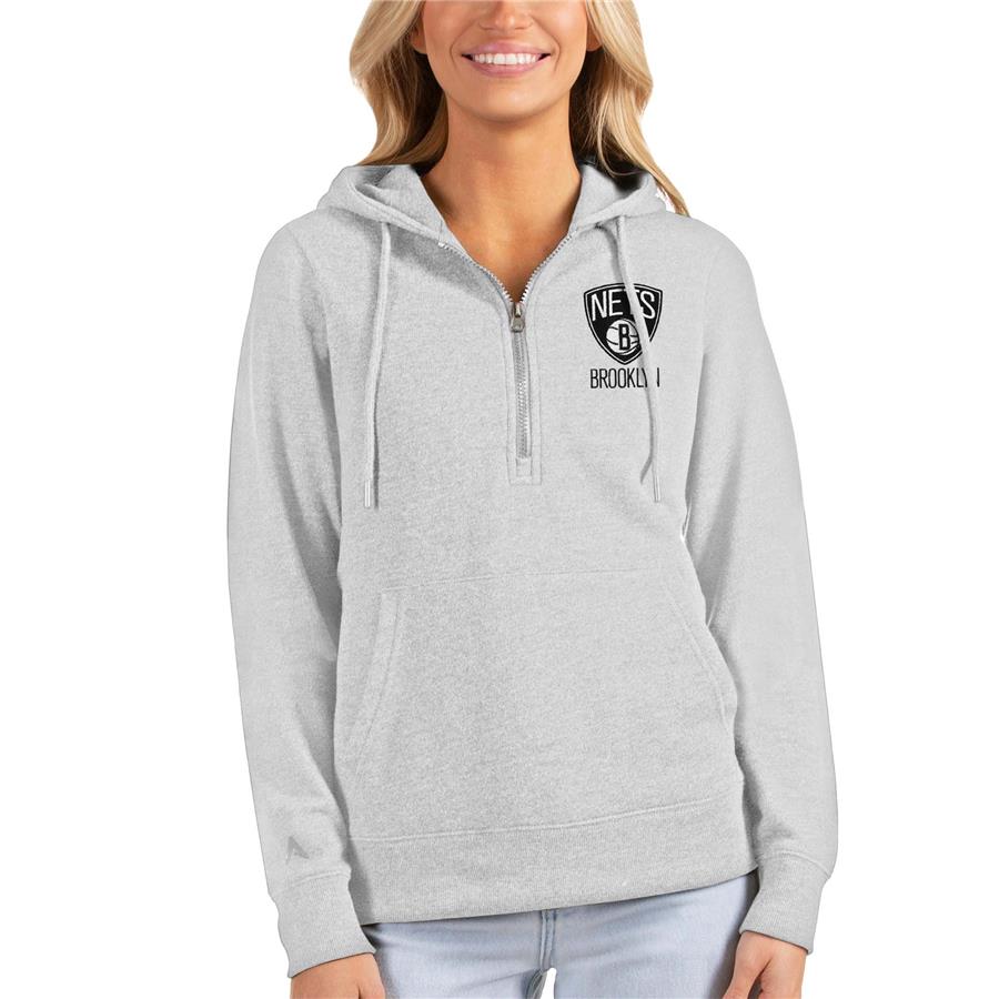 Brooklyn Nets Antigua Women's Action Half-Zip Pullover Hoodie - Heathered Gray