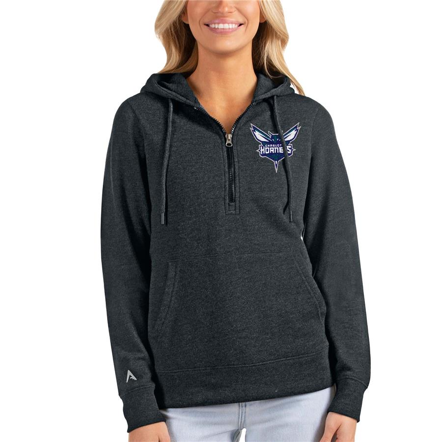 Charlotte Hornets Antigua Women's Action Half-Zip Pullover Hoodie - Heathered Charcoal