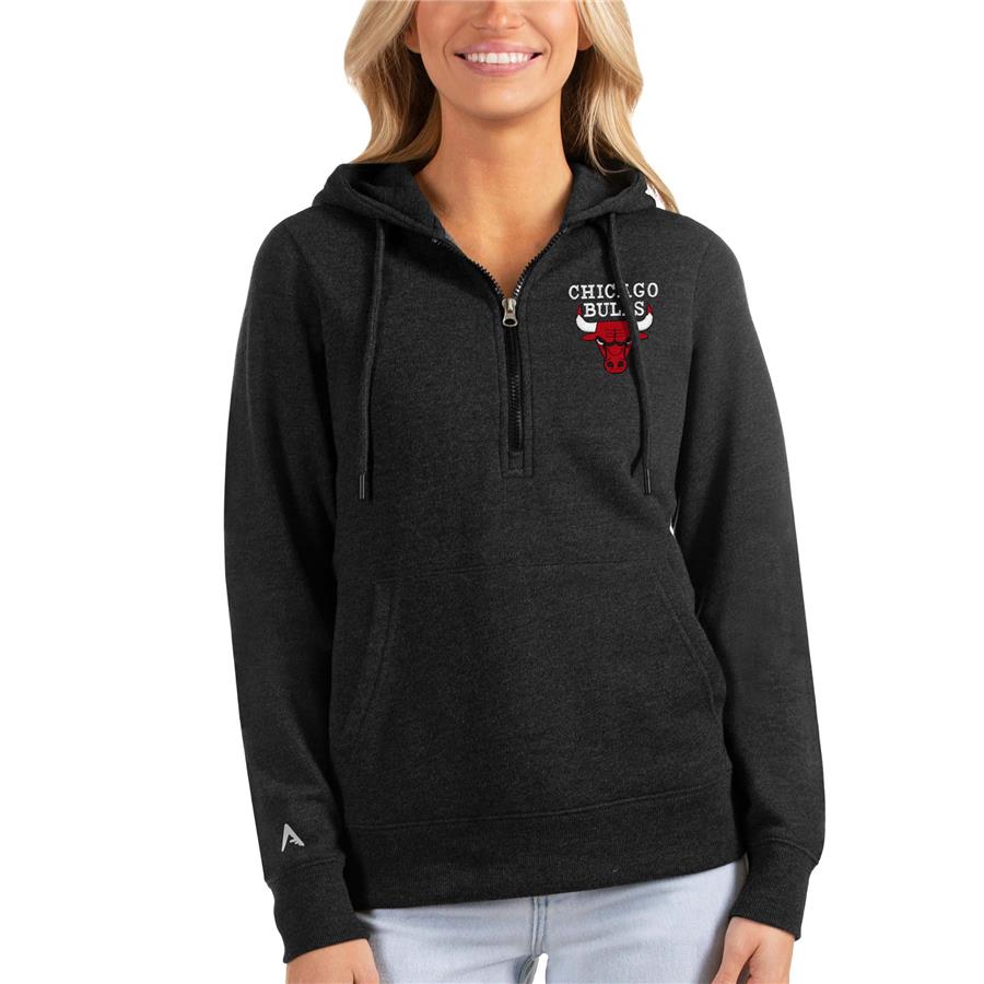 Chicago Bulls Antigua Women's Action Half-Zip Pullover Hoodie - Heathered Black