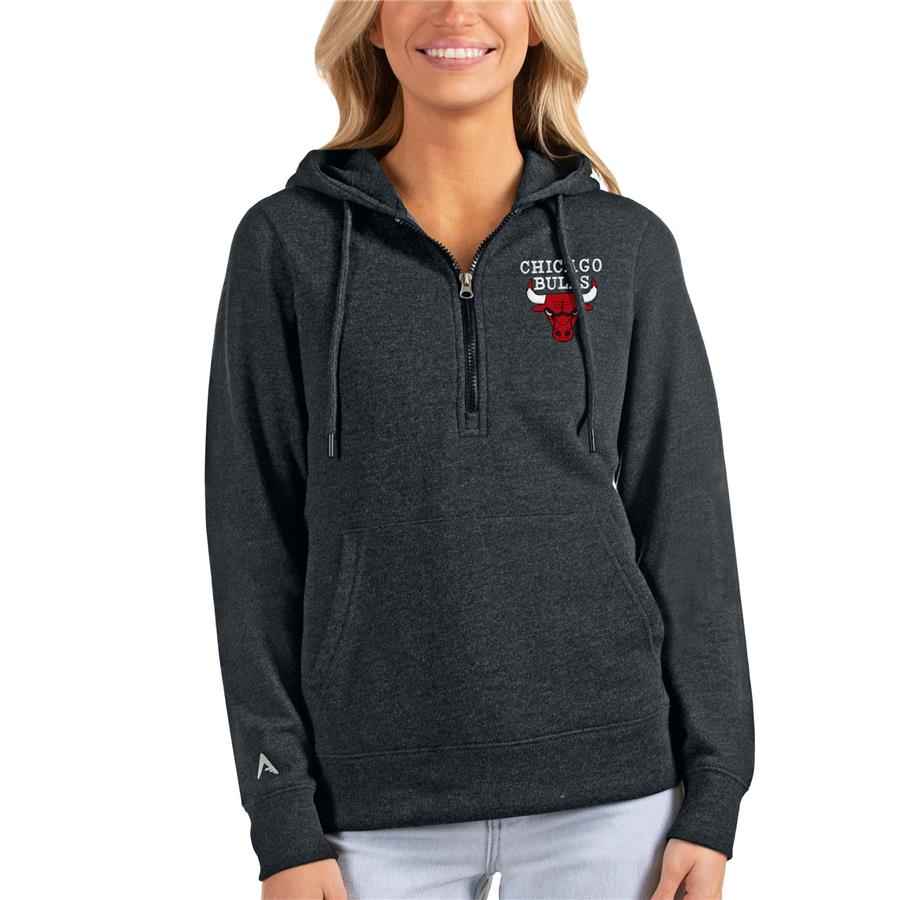 Chicago Bulls Antigua Women's Action Half-Zip Pullover Hoodie - Heathered Charcoal