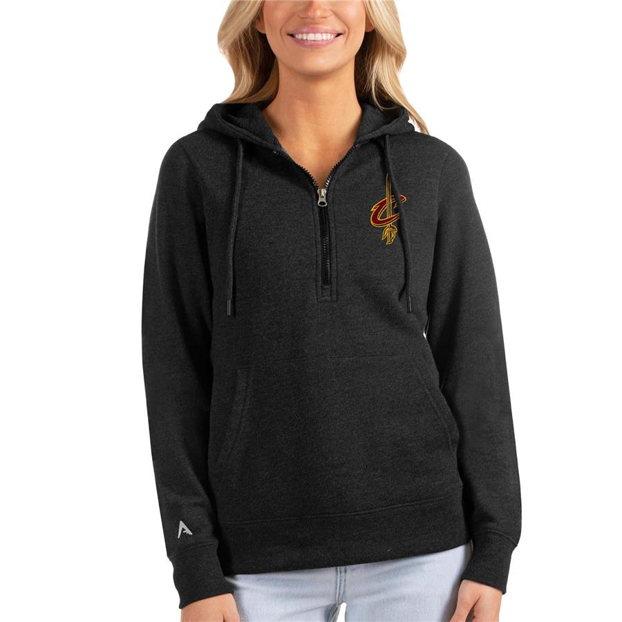 Cleveland Cavaliers Antigua Women's Action Half-Zip Pullover Hoodie - Heathered Black