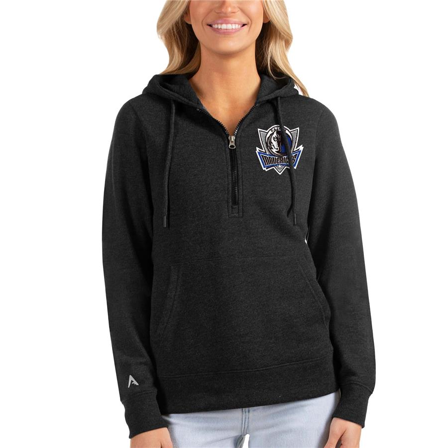 Dallas Mavericks Antigua Women's Action Half-Zip Pullover Hoodie - Heathered Black