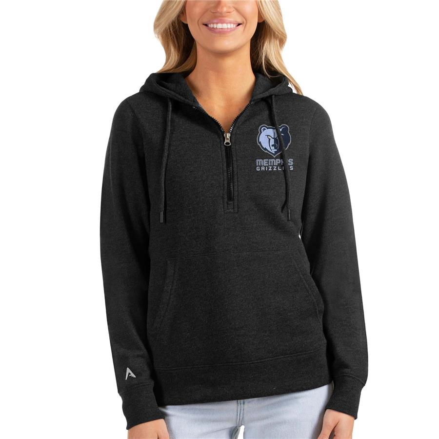 Memphis Grizzlies Antigua Women's Action Half-Zip Pullover Hoodie - Heathered Black