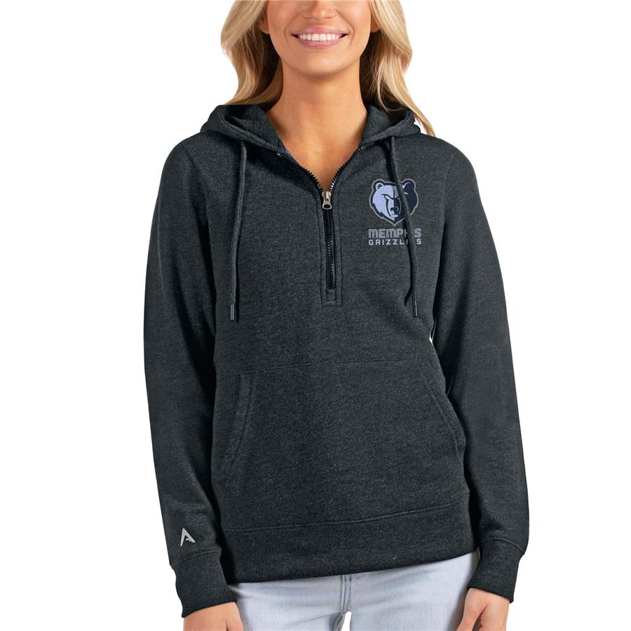 Memphis Grizzlies Antigua Women's Action Half-Zip Pullover Hoodie - Heathered Charcoal