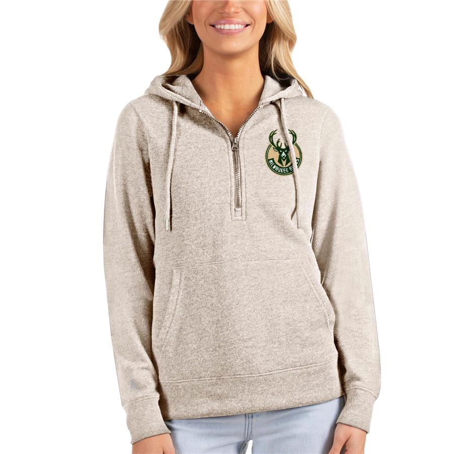 Milwaukee Bucks Antigua Women's Action Half-Zip Pullover Hoodie - Oatmeal