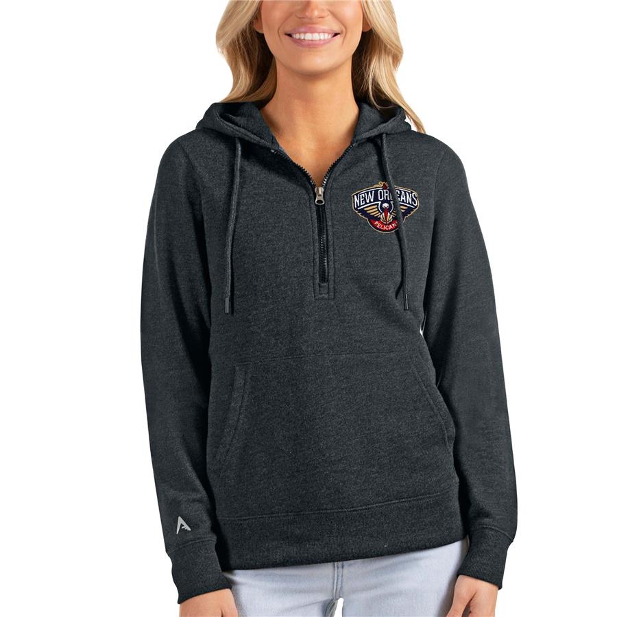 New Orleans Pelicans Antigua Women's Action Half-Zip Pullover Hoodie - Heathered Charcoal