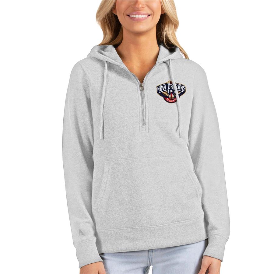 New Orleans Pelicans Antigua Women's Action Half-Zip Pullover Hoodie - Heathered Gray
