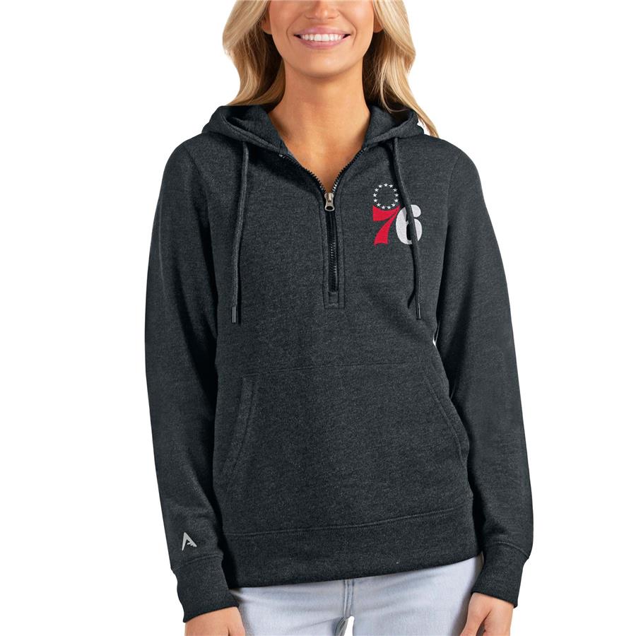 Philadelphia 76ers Antigua Women's Action Half-Zip Pullover Hoodie - Heathered Charcoal