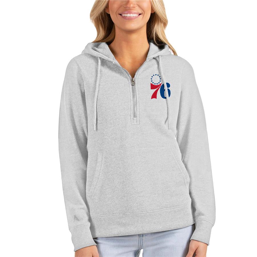 Philadelphia 76ers Antigua Women's Action Half-Zip Pullover Hoodie - Heathered Gray