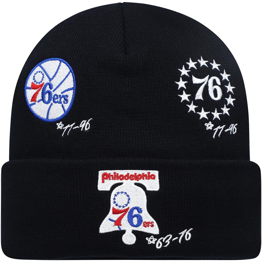 Philadelphia 76ers Mitchell & Ness Hardwood Classics Timeline Cuffed Knit Hat - Black