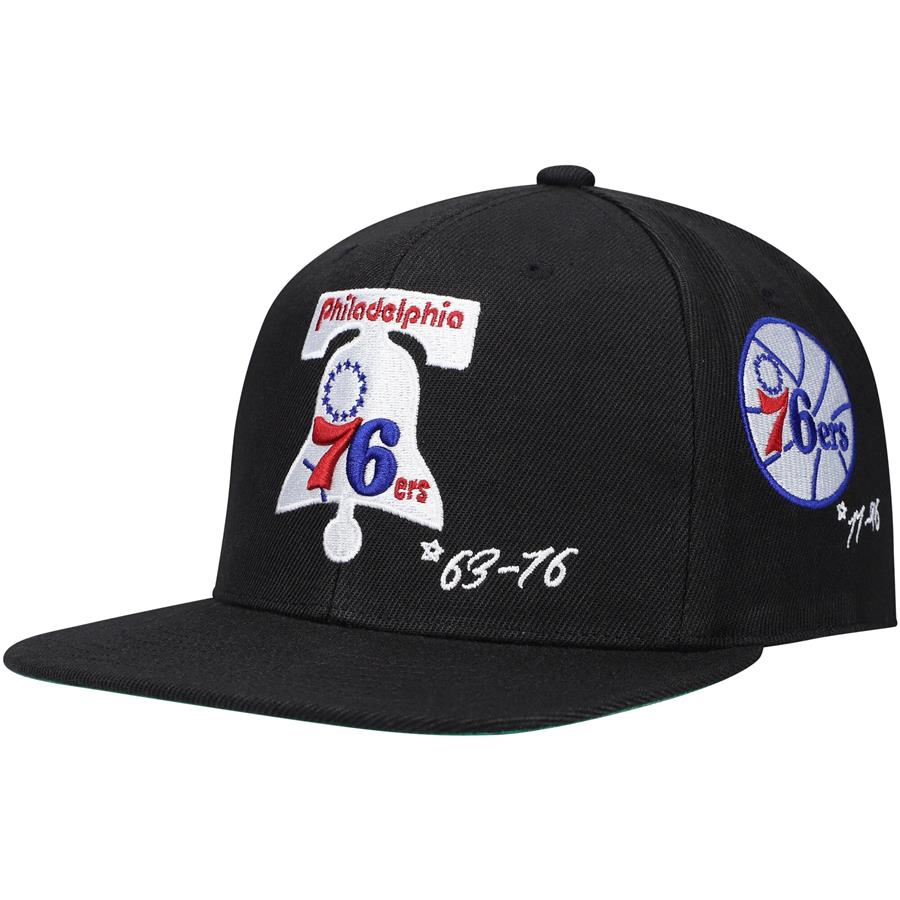 Philadelphia 76ers Mitchell & Ness Hardwood Classics Timeline Fitted Hat - Black