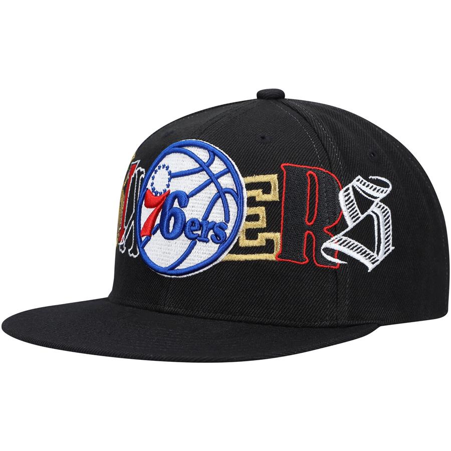 Philadelphia 76ers Mitchell & Ness Hype Type Snapback Hat - Black