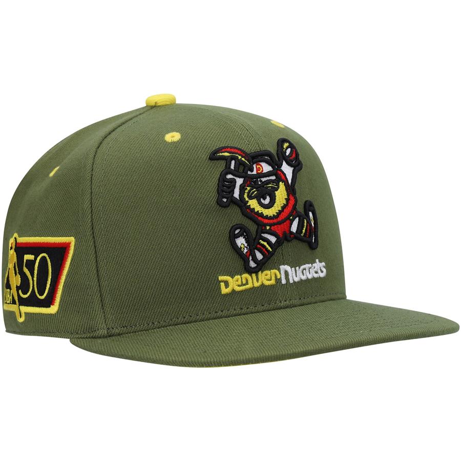 Denver Nuggets Mitchell & Ness x Lids NBA 50th Anniversary Season Hardwood Classics Dusty Fitted Hat - Olive