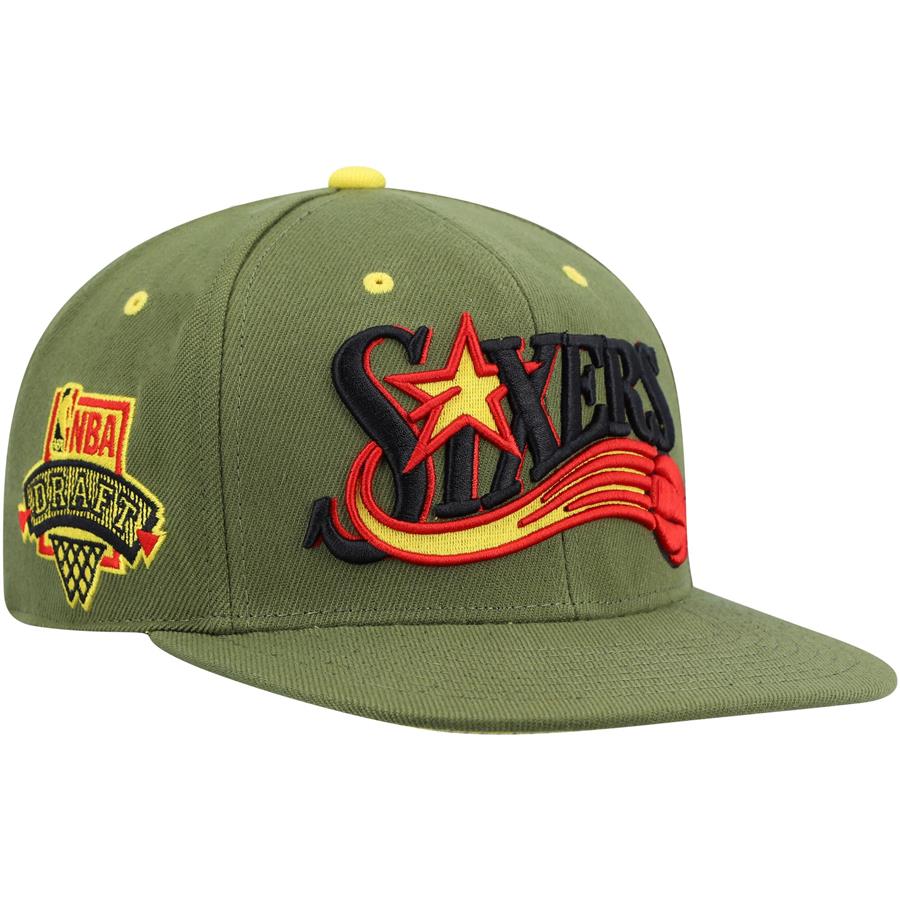 Philadelphia 76ers Mitchell & Ness x Lids NBA Draft Hardwood Classics Dusty Fitted Hat - Olive